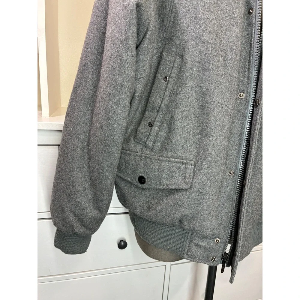 Coogi Mens‎ XL Gray Wool Blend Hooded Bomber Jacket Heavyweight Coat
